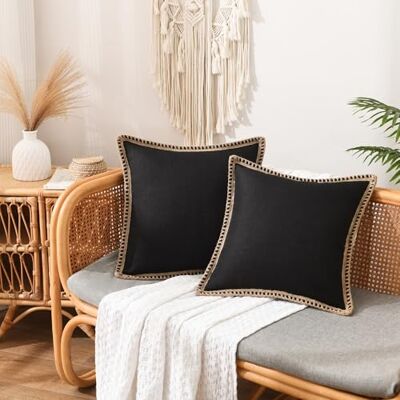 NordECO HOME 2er Set Kissenbezug 45x45 cm Schwarz Deko Kissen Leinen mit Verstecktem Reißverschluss Kissenhülle Dekorative Sofakissen für Sofa Schlafzimmer NordECO HOME 2er Set Kissenbezug 45x45 cm Schwarz Deko Kissen Leinen mit Verstecktem Reißverschluss Kissenhülle Dekorative Sofakissen für Sofa Schlafzimmer