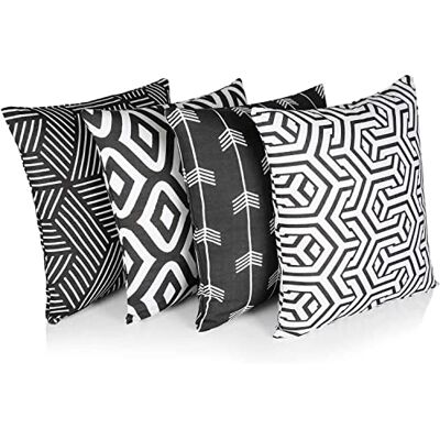 Penguin Home 4Er Pack Dekorative Quadratische Kissen Aus Baumwolle, Luxuriöse, Stilvolle Für Wohnzimmer, Sofa, Schlafzimmer, Mit Unsichtbarem Reißverschluss, 45X45 cm (18"),Schwarz/Weiß Mischen Penguin Home 4Er Pack Dekorative Quadratische Kissen Aus Baumwolle, Luxuriöse, Stilvolle Für Wohnzimmer, Sofa, Schlafzimmer, Mit Unsichtbarem Reißverschluss, 45X45 cm (18"),Schwarz/Weiß Mischen