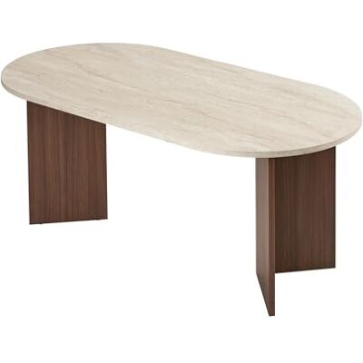 Hanah Home Moderner Esstisch, 180 x 90 x 75 cm, Travertine & Walnuss-Farben 100% melaminbeschichtete Spanplatte, 25 mm Stärke stilvolles & langlebiges Design, perfekt für zeitgemäße Essbereiche Hanah Home Moderner Esstisch, 180 x 90 x 75 cm, Travertine & Walnuss-Farben 100% melaminbeschichtete Spanplatte, 25 mm Stärke stilvolles & langlebiges Design, perfekt für zeitgemäße Essbereiche