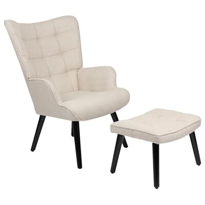 Hela Tische , Lounge-Sessel, Ohrensessel Set Paros, incl. Fußhocker, Webstoff Beige, Massivholzfuß lackiert, 68x75x97cm Hela Tische , Lounge-Sessel, Ohrensessel Set Paros, incl. Fußhocker, Webstoff Beige, Massivholzfuß lackiert, 68x75x97cm