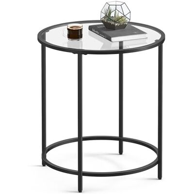 VASAGLE Beistelltisch, rund, Platte aus gehärtetem Glas, Metallrahmen, Sofa-Spitze, Konsolentisch, Nachttisch, für Wohnzimmer, Balkon, Schwarz und Transparent LGT020B01 VASAGLE Beistelltisch, rund, Platte aus gehärtetem Glas, Metallrahmen, Sofa-Spitze, Konsolentisch, Nachttisch, für Wohnzimmer, Balkon, Schwarz und Transparent LGT020B01