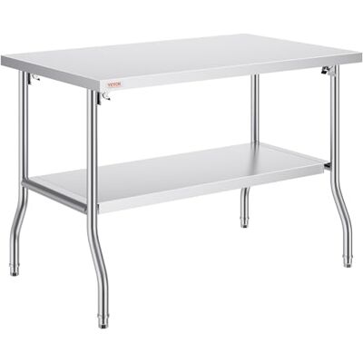 VEVOR Kommerzieller Arbeitstisch Küche, 122 x 76 cm, Klappbarer Vorbereitungstisch, Doppelregal-Klapptisch aus Edelstahl, Küchenarbeitstisch mit 350 kg Traglast, Silberfarbene Kücheninsel VEVOR Kommerzieller Arbeitstisch Küche, 122 x 76 cm, Klappbarer Vorbereitungstisch, Doppelregal-Klapptisch aus Edelstahl, Küchenarbeitstisch mit 350 kg Traglast, Silberfarbene Kücheninsel