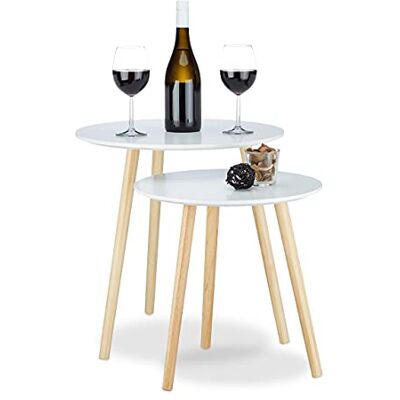 Relaxdays Beistelltisch 2er Set skandinavisch, 70er Design, Nachttische, Satztische, Durchmesser 39 und 47,5 cm, weiß, 47.5 x 47.5 x 47 cm Relaxdays Beistelltisch 2er Set skandinavisch, 70er Design, Nachttische, Satztische, Durchmesser 39 und 47,5 cm, weiß, 47.5 x 47.5 x 47 cm
