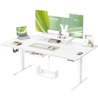 VASAGLE Höhenverstellbarer Schreibtisch, 160 x 80 cm, flexibel montierbarer Monitorständer, Schublade, USB-C-Anschluss, Erinnerung bei langem Sitzen, für Büro, wolkenweiß LSD156WB01 VASAGLE Höhenverstellbarer Schreibtisch, 160 x 80 cm, flexibel montierbarer Monitorständer, Schublade, USB-C-Anschluss, Erinnerung bei langem Sitzen, für Büro, wolkenweiß LSD156WB01