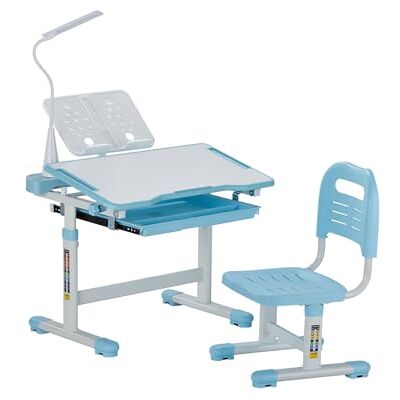 VEVOR Schreibtisch Set Kinderschreibtisch Arbeitstisch und Stuhl höhenverstellbar (53-71 cm) belastbar (100 kg) mit Tischlampe & 0–40° geneigten Schreibtischplatte für Schlafzimmer Blau VEVOR Schreibtisch Set Kinderschreibtisch Arbeitstisch und Stuhl höhenverstellbar (53-71 cm) belastbar (100 kg) mit Tischlampe & 0–40° geneigten Schreibtischplatte für Schlafzimmer Blau