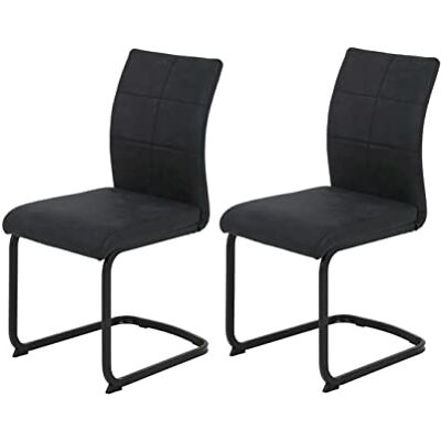 Hela Tische , 2er Set Esszimmerstuhl,Schwingstuhl Pia, Microfaser Anthrazit, Vierkantgestell Schwarz, ergonomische Lehne Hela Tische , 2er Set Esszimmerstuhl,Schwingstuhl Pia, Microfaser Anthrazit, Vierkantgestell Schwarz, ergonomische Lehne