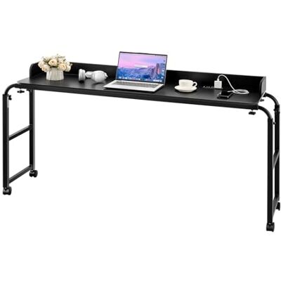 VEVOR Überbetttisch mobiler Betttisch mit 4 Rollen (2 mit Bremsen) und Steckdose, höhenverstellbarer Laptop-Rolltisch, Tragbarer Spanplatten-Überbetttisch für Zuhause Büro, Arbeitszimmer, Schwarz VEVOR Überbetttisch mobiler Betttisch mit 4 Rollen (2 mit Bremsen) und Steckdose, höhenverstellbarer Laptop-Rolltisch, Tragbarer Spanplatten-Überbetttisch für Zuhause Büro, Arbeitszimmer, Schwarz