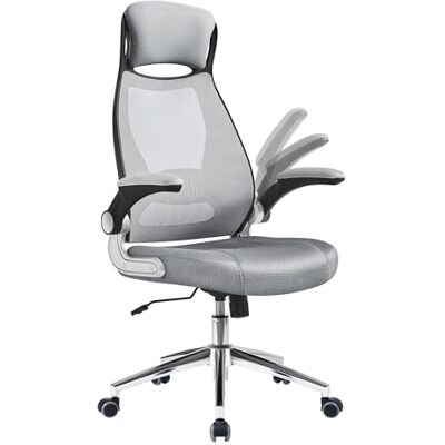 SONGMICS Bürostuhl, Drehstuhl, Chefsessel mit klappbaren Armlehnen, Kopf- und Lendenstütze, neigbar, Netzoberfläche, Taubengrau OBN086G01 SONGMICS Bürostuhl, Drehstuhl, Chefsessel mit klappbaren Armlehnen, Kopf- und Lendenstütze, neigbar, Netzoberfläche, Taubengrau OBN086G01