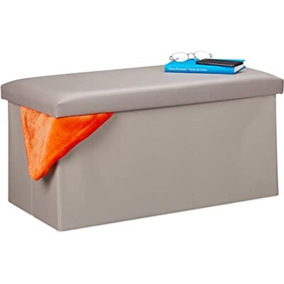 Relaxdays Sitzbank mit Stauraum, Kunstleder, faltbar, gepolstert, Flur, Schlafzimmer, HBT 37,5 x 76,5 x 38,5 cm, grau Relaxdays Sitzbank mit Stauraum, Kunstleder, faltbar, gepolstert, Flur, Schlafzimmer, HBT 37,5 x 76,5 x 38,5 cm, grau