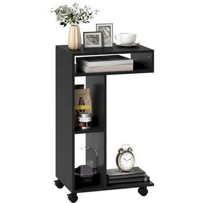 HOMCOM Beistelltisch C-Form 4 Regale Rollen 40 x 30 x 69 cm Schwarz HOMCOM Beistelltisch C-Form 4 Regale Rollen 40 x 30 x 69 cm Schwarz