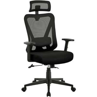 Yaheetech Bürostuhl Ergonomisch, Höhenverstellbarer Schreibtischstuhl mit atmungsaktivem Netzrücken, Verstellbare Armlehnen, Kopfstütze und Lendenstütze, Wippfunktion bis 130°, Homeoffice Schwarz Yaheetech Bürostuhl Ergonomisch, Höhenverstellbarer Schreibtischstuhl mit atmungsaktivem Netzrücken, Verstellbare Armlehnen, Kopfstütze und Lendenstütze, Wippfunktion bis 130°, Homeoffice Schwarz