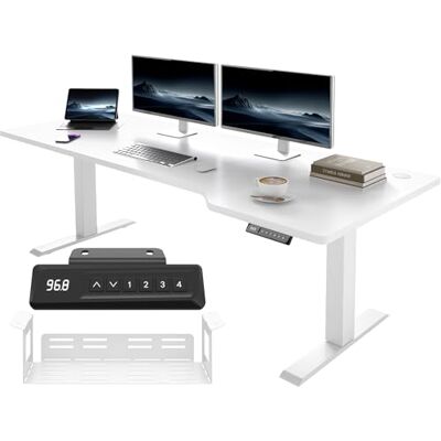JUMMICO HöHenverstellbarer Schreibtisch 180x85cm L-Form, Gaming Tisch Elektrisch Höhenverstellbar, Ergonomie Bürotisch mit 4-Memory-Funktion & Kabelmanagement, Weiß JUMMICO HöHenverstellbarer Schreibtisch 180x85cm L-Form, Gaming Tisch Elektrisch Höhenverstellbar, Ergonomie Bürotisch mit 4-Memory-Funktion & Kabelmanagement, Weiß