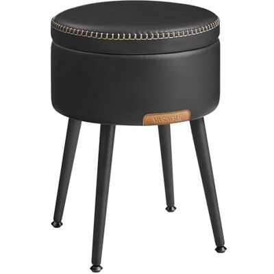 VASAGLE EKHO Kollektion Sitzhocker, Sitzbank mit Stauraum, Sitztruhe, Kunstleder, Nähte, Mid-Century-Modern-Stil, modern, rund, Stahlbeine, bis 150 kg belastbar, tintenschwarz LOM005B01 VASAGLE EKHO Kollektion Sitzhocker, Sitzbank mit Stauraum, Sitztruhe, Kunstleder, Nähte, Mid-Century-Modern-Stil, modern, rund, Stahlbeine, bis 150 kg belastbar, tintenschwarz LOM005B01