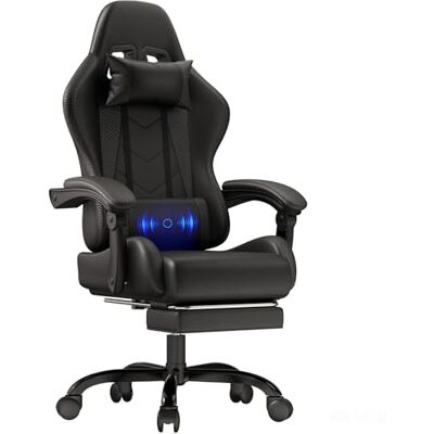 JUMMICO Gaming Stuhl, Bürostuhl Ergonomisch Mit Massagefunktion, Gamer Stuhl verstellbare Rückenlehne 90-135°,und fußstütze, Gamingstuhl 150 kg belastbarkeit, Schwarz JUMMICO Gaming Stuhl, Bürostuhl Ergonomisch Mit Massagefunktion, Gamer Stuhl verstellbare Rückenlehne 90-135°,und fußstütze, Gamingstuhl 150 kg belastbarkeit, Schwarz
