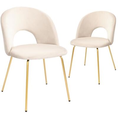 CangLong 2 Schminktischstühle, moderner gepolsterter Sessel für Küche, Esszimmer und Wohnzimmer, Samtstühle mit goldfarbenen Metallbeinen, Beige CangLong 2 Schminktischstühle, moderner gepolsterter Sessel für Küche, Esszimmer und Wohnzimmer, Samtstühle mit goldfarbenen Metallbeinen, Beige