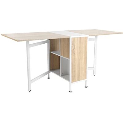 HOMCOM Klapptisch Beistelltische Esstisch Ablagefläche für Wohnzimmer Küche Eiche Holz Metallrahmen Natur+Weiß 169 x 60 x 75 cm HOMCOM Klapptisch Beistelltische Esstisch Ablagefläche für Wohnzimmer Küche Eiche Holz Metallrahmen Natur+Weiß 169 x 60 x 75 cm