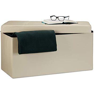 Relaxdays Faltbare Sitzbank 38 x 76 x 38 cm HxBxT, 2-Sitzer m. Stauraum, Kunstleder Sitzhocker 300 kg belastbar, creme Relaxdays Faltbare Sitzbank 38 x 76 x 38 cm HxBxT, 2-Sitzer m. Stauraum, Kunstleder Sitzhocker 300 kg belastbar, creme