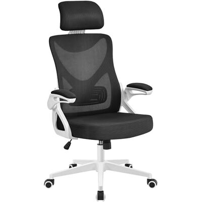 Yaheetech Bürostuhl Ergonomisch, Schreibtischstuhl mit Hochklappbaren Armlehnen, Drehstuhl mit Rückenlehne und Verstellbarer Kopfstütze, Chefsessel Wippfunktion, bis 150 kg Belastbar Weiß/Schwarz Yaheetech Bürostuhl Ergonomisch, Schreibtischstuhl mit Hochklappbaren Armlehnen, Drehstuhl mit Rückenlehne und Verstellbarer Kopfstütze, Chefsessel Wippfunktion, bis 150 kg Belastbar Weiß/Schwarz