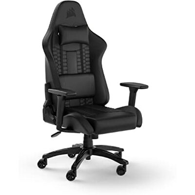 Corsair TC100 Relaxed-Gaming-Stuhl – Kunstleder – Vom Rennsport inspiriertes Design – Lendenkissen – Abnehmbares Nackenkissen aus Memory-Schaumstoff – Verstellbare Armlehnen – Schwarz Corsair TC100 Relaxed-Gaming-Stuhl – Kunstleder – Vom Rennsport inspiriertes Design – Lendenkissen – Abnehmbares Nackenkissen aus Memory-Schaumstoff – Verstellbare Armlehnen – Schwarz