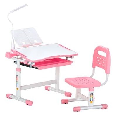 VEVOR Schreibtisch Set Kinderschreibtisch Arbeitstisch und Stuhl höhenverstellbar (53-71 cm) belastbar (100 kg) mit Tischlampe & 0–40° geneigten Schreibtischplatte für Schlafzimmer Rosa VEVOR Schreibtisch Set Kinderschreibtisch Arbeitstisch und Stuhl höhenverstellbar (53-71 cm) belastbar (100 kg) mit Tischlampe & 0–40° geneigten Schreibtischplatte für Schlafzimmer Rosa