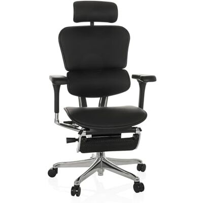 hjh OFFICE Leder Chefsessel mit Fußablage ERGOHUMAN Plus LEGPRO GEN2 Originales Design, 24h Einsatz Bürosessel mit Vollausstattung ergonomisch, Schwarz hjh OFFICE Leder Chefsessel mit Fußablage ERGOHUMAN Plus LEGPRO GEN2 Originales Design, 24h Einsatz Bürosessel mit Vollausstattung ergonomisch, Schwarz