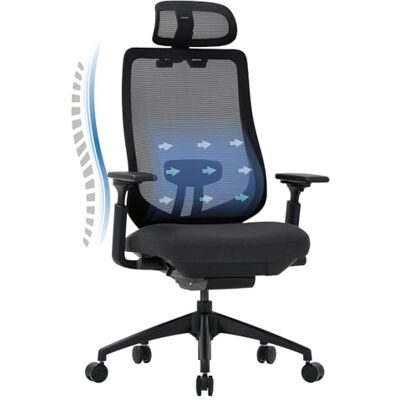 COLAMY XK01 Atlas Ergonomischer Bürostuhl, Netz-Chefsessel mit verstellbarem Kopfstütze, Computer Schreibtischstuhl Drehstuhl mit 4D-Armlehnen, Nylonbasis/Schiebesitz/Neigungssperre, Schwarz COLAMY XK01 Atlas Ergonomischer Bürostuhl, Netz-Chefsessel mit verstellbarem Kopfstütze, Computer Schreibtischstuhl Drehstuhl mit 4D-Armlehnen, Nylonbasis/Schiebesitz/Neigungssperre, Schwarz