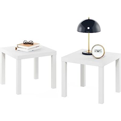 Furinno Classic Homey Quadratischer Beistelltisch, 2er-Set, Weiß Furinno Classic Homey Quadratischer Beistelltisch, 2er-Set, Weiß