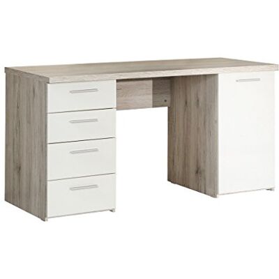 Forte Beach Schreibtisch mit 1 Tür und 4 Schubladen, Holzwerkstoff, Sandeiche / Weiß, 60 x 145 x 76,3 cm Forte Beach Schreibtisch mit 1 Tür und 4 Schubladen, Holzwerkstoff, Sandeiche / Weiß, 60 x 145 x 76,3 cm