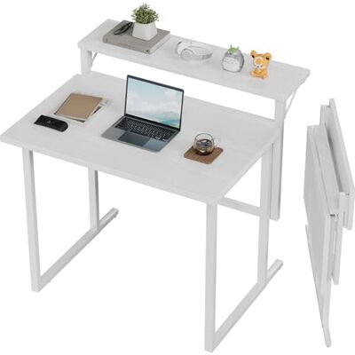 JUMMICO Schreibtisch Klappbar, 80cm Kleiner Schreibtisch mit Monitorablage, 2-stufiger Klapptisch für Home Office, Büro, Schule, Computertisch für kleine Räume (Weiß) JUMMICO Schreibtisch Klappbar, 80cm Kleiner Schreibtisch mit Monitorablage, 2-stufiger Klapptisch für Home Office, Büro, Schule, Computertisch für kleine Räume (Weiß)