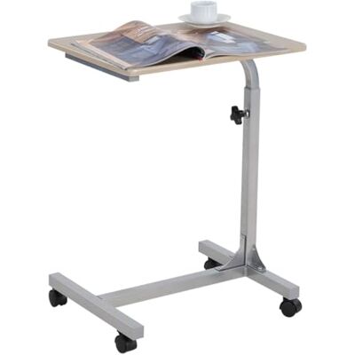 MEUBLE COSY Laptoptisch Höhenverstellbar mit Rollen Laptopständer Beistelltisch Sofatisch Nachttisch, Gestell aus Metall, Tischplatte aus Holz, Eiche, 48x37x79 cm MEUBLE COSY Laptoptisch Höhenverstellbar mit Rollen Laptopständer Beistelltisch Sofatisch Nachttisch, Gestell aus Metall, Tischplatte aus Holz, Eiche, 48x37x79 cm