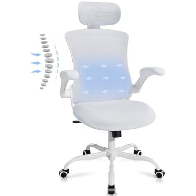 COLAMY Ergonomischer Mesh Bürostuhl mit Verstellbarer Kopfstütze und Lendenstütze, hochklappbare Armlehnen, 140° Wipp- und Rastenfunktion, Höhenverstellbarer Bürodrehstuhl, Weiß COLAMY Ergonomischer Mesh Bürostuhl mit Verstellbarer Kopfstütze und Lendenstütze, hochklappbare Armlehnen, 140° Wipp- und Rastenfunktion, Höhenverstellbarer Bürodrehstuhl, Weiß
