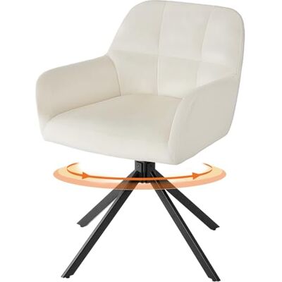 Sweetcrispy Esszimmerstuhl, 360° Drehstuhl Esszimmer, Küchenstuhl, Samt Schminktisch Stuhl, bis 120 kg belastbar, Sessel mit Armlehnen Stahlbeine, Schreibtischstuhl für Arbeitszimmer, Beige Sweetcrispy Esszimmerstuhl, 360° Drehstuhl Esszimmer, Küchenstuhl, Samt Schminktisch Stuhl, bis 120 kg belastbar, Sessel mit Armlehnen Stahlbeine, Schreibtischstuhl für Arbeitszimmer, Beige