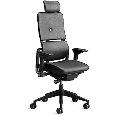 Steelcase Please Ergonomischer Bürodrehstuhl mit höhenverstellbarer Lumbalstütze für Unterstützung den ganzen Tag über, anpassbare Kopfstütze Schwarzes Leder Steelcase Please Ergonomischer Bürodrehstuhl mit höhenverstellbarer Lumbalstütze für Unterstützung den ganzen Tag über, anpassbare Kopfstütze Schwarzes Leder