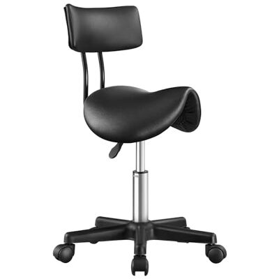 SONGMICS Sattelhocker ergonomisch, Rollhocker, Hocker mit Rollen, höhenverstellbar, Friseurstuhl 360° drehbar, PU, für Kosmetikstudio, mit Rückenlehne, tintenschwarz OSC015B101 SONGMICS Sattelhocker ergonomisch, Rollhocker, Hocker mit Rollen, höhenverstellbar, Friseurstuhl 360° drehbar, PU, für Kosmetikstudio, mit Rückenlehne, tintenschwarz OSC015B101