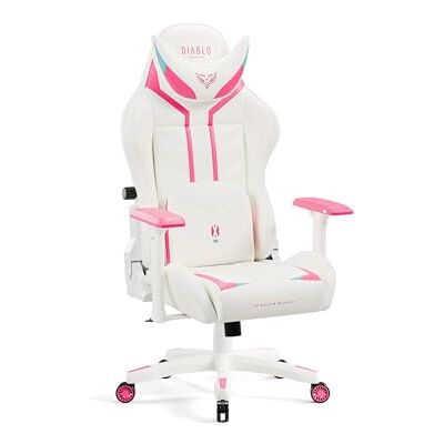 Diablo Chairs Gaming-Stuhl X-Ray 2.0 Kleiner ergonomischer Stuhl mit Lendenkissen und magnetischer Kopfstütze Öko-Leder HDS Air ProSpine Support 65x35,5x123 cm Weiß-Pink Diablo Chairs Gaming-Stuhl X-Ray 2.0 Kleiner ergonomischer Stuhl mit Lendenkissen und magnetischer Kopfstütze Öko-Leder HDS Air ProSpine Support 65x35,5x123 cm Weiß-Pink