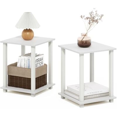 Furinno Simplistic Sofatisch, Couchtisch, Beistelltisch, mit 2 Ebenen, 2-er Set, Weiß/Weiß Furinno Simplistic Sofatisch, Couchtisch, Beistelltisch, mit 2 Ebenen, 2-er Set, Weiß/Weiß