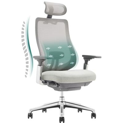 COLAMY XK Atlas Ergonomischer Netz-Bürostuhl, Chefsessel mit hoher Rückenlehne, Verstellbarer Kopfstütze und 4D-Armen, Schiebesitz, Kippsperre, Aluminium-Basis, Hellgrau COLAMY XK Atlas Ergonomischer Netz-Bürostuhl, Chefsessel mit hoher Rückenlehne, Verstellbarer Kopfstütze und 4D-Armen, Schiebesitz, Kippsperre, Aluminium-Basis, Hellgrau
