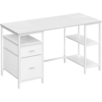 VASAGLE Computertisch, Bürotisch, Schreibtisch, mit 3 Ablagen, 2 Schubladen, 140 x 60 x 76 cm, fürs Büro, Wohnzimmer, moderner Stil, ahornweiß-wolkenweiß LWD104WF01 VASAGLE Computertisch, Bürotisch, Schreibtisch, mit 3 Ablagen, 2 Schubladen, 140 x 60 x 76 cm, fürs Büro, Wohnzimmer, moderner Stil, ahornweiß-wolkenweiß LWD104WF01