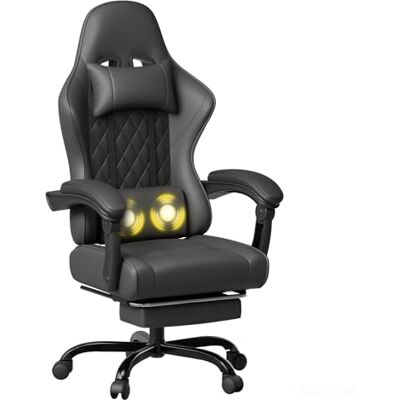 JUMMICO Gaming Stuhl, Schreibtischstuhl mit Massagefunktion,Bürostuhl Ergonomisch mit Fußstütze,150 kg, Schwarz JUMMICO Gaming Stuhl, Schreibtischstuhl mit Massagefunktion,Bürostuhl Ergonomisch mit Fußstütze,150 kg, Schwarz