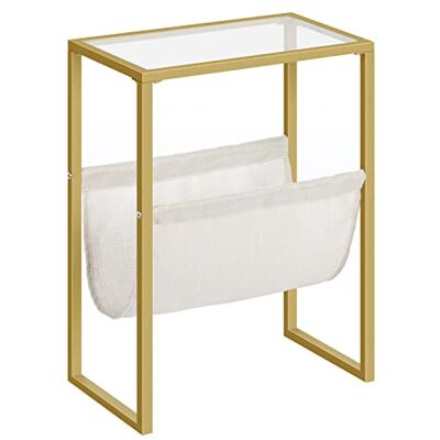 HOOBRO Beistelltisch Schmal, Nachttisch mit Zeitschriftenschlinge aus Stoff und Glasplatte, Geeignet für Kleine Räume, Gold EGD66BZ01 HOOBRO Beistelltisch Schmal, Nachttisch mit Zeitschriftenschlinge aus Stoff und Glasplatte, Geeignet für Kleine Räume, Gold EGD66BZ01