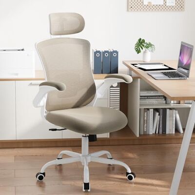 COLAMY Bürostuhl Mesh Computer Stuhl mit Verstellbarer Kopfstütze und Lendenwirbelstütze, Schreibtisch Ergonomischer Arbeitsstuhl mit hochklappbarer Armlehne, 140° Wippfunktion, Khaki COLAMY Bürostuhl Mesh Computer Stuhl mit Verstellbarer Kopfstütze und Lendenwirbelstütze, Schreibtisch Ergonomischer Arbeitsstuhl mit hochklappbarer Armlehne, 140° Wippfunktion, Khaki