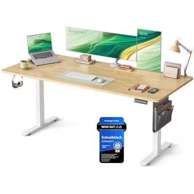 SONGMICS Höhenverstellbarer Schreibtisch elektrisch, 180 x 80 cm, Memory-Funktion mit 4 Höhen, USB-C-Anschluss, goldeichenfarben LSD138YA01 SONGMICS Höhenverstellbarer Schreibtisch elektrisch, 180 x 80 cm, Memory-Funktion mit 4 Höhen, USB-C-Anschluss, goldeichenfarben LSD138YA01