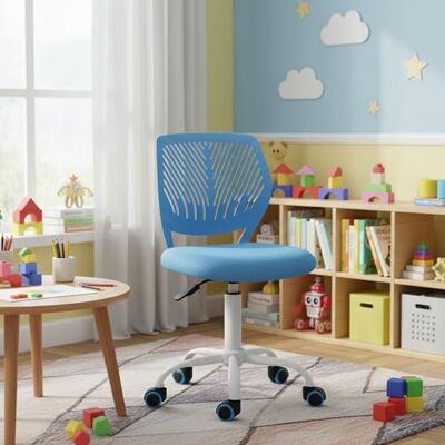 FurnitureR Kinder Schreibtischstuhl, Verstellbarer Höhendrehstuhl mit kleinem Loch Rückenlehne Design, passend für Kinderzimmer oder Arbeitszimmer, blau FurnitureR Kinder Schreibtischstuhl, Verstellbarer Höhendrehstuhl mit kleinem Loch Rückenlehne Design, passend für Kinderzimmer oder Arbeitszimmer, blau
