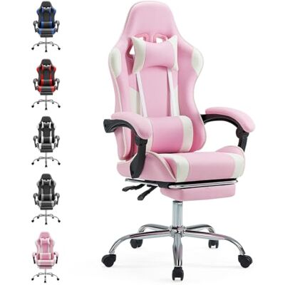 Sweetcrispy Gaming Stuhl,Ergonomischer Bürostuhl mit Fußstütze,Gamer PC Stühle mit Kopfstütze Lendenkissen,90-150° einstellbar Gaming Chair,Leder Drehbar Schreibtischstuhl Computerstuhl,Rosa Sweetcrispy Gaming Stuhl,Ergonomischer Bürostuhl mit Fußstütze,Gamer PC Stühle mit Kopfstütze Lendenkissen,90-150° einstellbar Gaming Chair,Leder Drehbar Schreibtischstuhl Computerstuhl,Rosa
