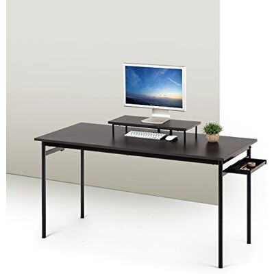 Zinus Tresa 140 x 60 cm Schwarzer Metallschreibtisch mit Ablage und Bildschirmaufsatz Arbeitsplatz mit espressofarbenem Finish Computertisch Einfache Montage Zinus Tresa 140 x 60 cm Schwarzer Metallschreibtisch mit Ablage und Bildschirmaufsatz Arbeitsplatz mit espressofarbenem Finish Computertisch Einfache Montage