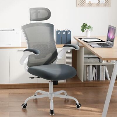 COLAMY Bürostuhl Mesh Computer Stuhl mit Verstellbarer Kopfstütze und Lendenwirbelstütze, Schreibtisch Ergonomischer Arbeitsstuhl mit hochklappbarer Armlehne, 140° Wippfunktion, Grau COLAMY Bürostuhl Mesh Computer Stuhl mit Verstellbarer Kopfstütze und Lendenwirbelstütze, Schreibtisch Ergonomischer Arbeitsstuhl mit hochklappbarer Armlehne, 140° Wippfunktion, Grau