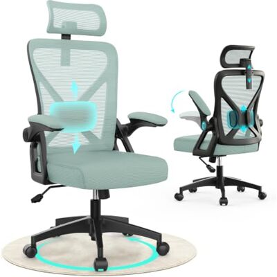 YONISEE Bürostuhl, ergonomischer Schreibtischstuhl mit gepolsterter Lendenwirbelstütze und hochklappbaren Armlehnen – Computerstuhl mit hoher Rückenlehne, verstellbarer Kopfstütze und bequemem Sitzkissen zum YONISEE Bürostuhl, ergonomischer Schreibtischstuhl mit gepolsterter Lendenwirbelstütze und hochklappbaren Armlehnen – Computerstuhl mit hoher Rückenlehne, verstellbarer Kopfstütze und bequemem Sitzkissen zum