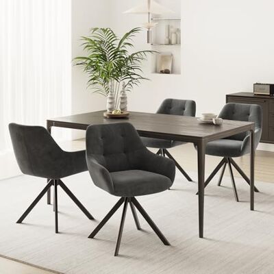 MALOL Drehbare Esszimmerstühle 4er Set, 360° Drehbare Armlehnstühle mit weichem Florstoff & Metallgestell, Bequeme Esszimmerstühle Drehbar mit Rückenlehne für Küche, Esszimmer, Büro, Grau MALOL Drehbare Esszimmerstühle 4er Set, 360° Drehbare Armlehnstühle mit weichem Florstoff & Metallgestell, Bequeme Esszimmerstühle Drehbar mit Rückenlehne für Küche, Esszimmer, Büro, Grau