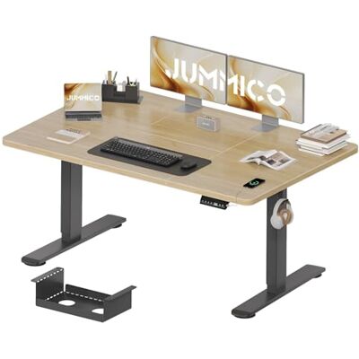 JUMMICO Höhenverstellbarer Schreibtisch 140 x 70 cm mit Kabelwanne, Höhenverstellbar Elektrisch Stehpult mit USB-Buchse, Computertisch, Ergonomischer Steh-Sitz Tisch, Bürotisch, Beige JUMMICO Höhenverstellbarer Schreibtisch 140 x 70 cm mit Kabelwanne, Höhenverstellbar Elektrisch Stehpult mit USB-Buchse, Computertisch, Ergonomischer Steh-Sitz Tisch, Bürotisch, Beige