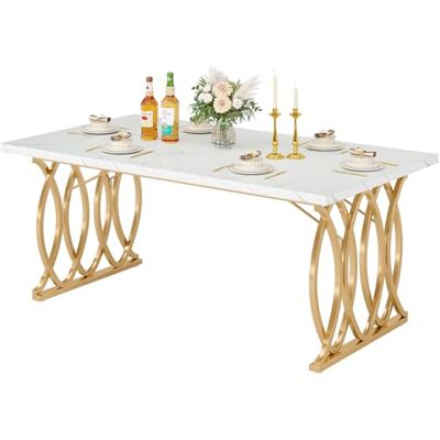 LITTLE TREE Modern Dining Table for 4-6 People, 63" Large Rectangular Kitchen Table with Faux Marble Tabletop and Geometric Legs, Unique Dinner Table Kitchen & Dining Room Furnitur LITTLE TREE Modern Dining Table for 4-6 People, 63" Large Rectangular Kitchen Table with Faux Marble Tabletop and Geometric Legs, Unique Dinner Table Kitchen & Dining Room Furnitur